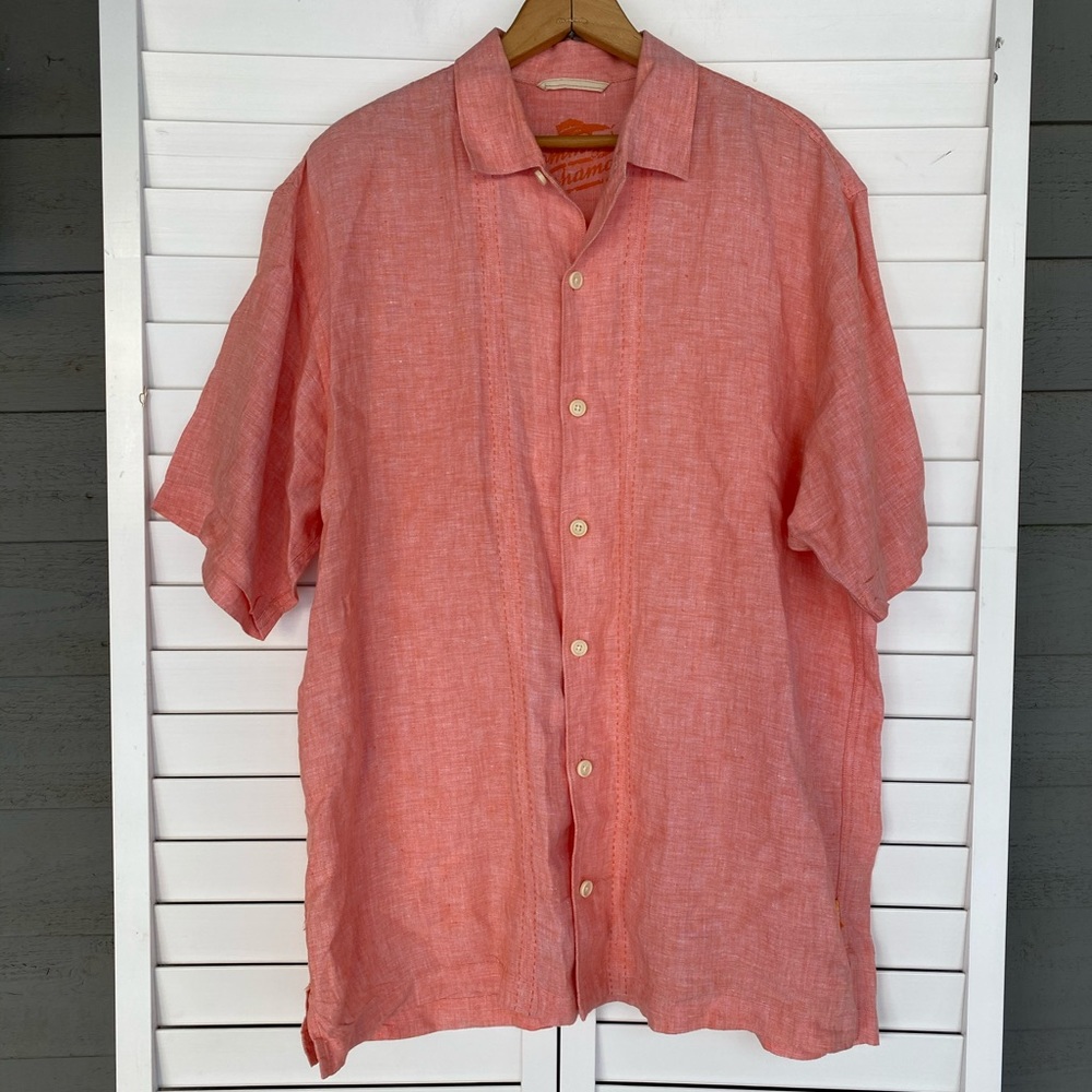 Tommy Bahama salmon pink button up Large